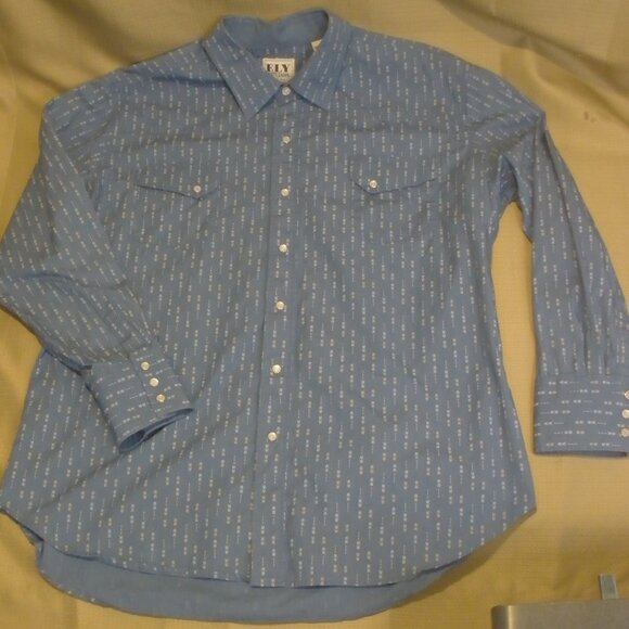Ely Cattleman Mens Pearl Snap Shirt Sz XL 100% Cotton Blue W/ Arrows Long Sleeve - Picture 1 of 10